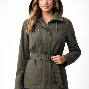 Kenneth Cole Reaction Women's Hooded Trench Coat in Dark Green